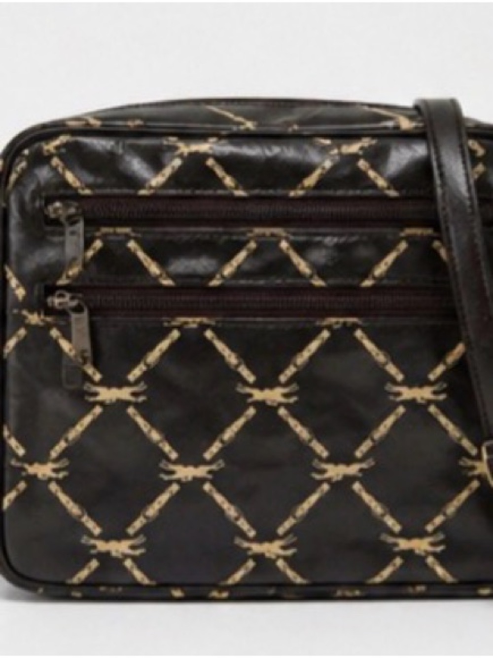 Longchamp Black Crossbody Bag with Tan Lattice Pattern